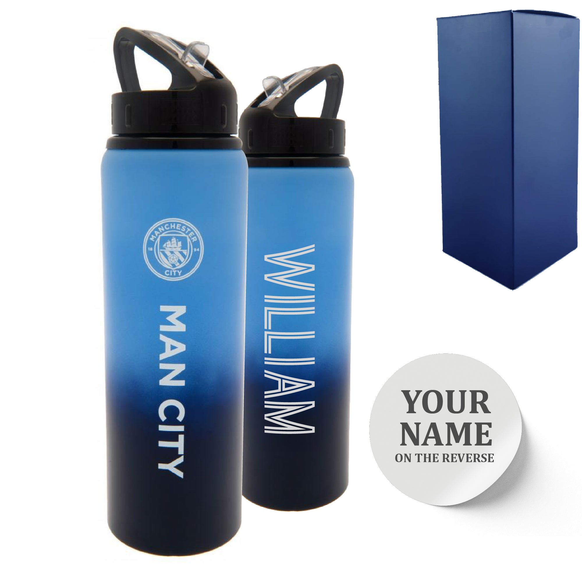 Official Printed Metal Manchester City Bottle, Personalise Any Name, Gift Boxed Image 1