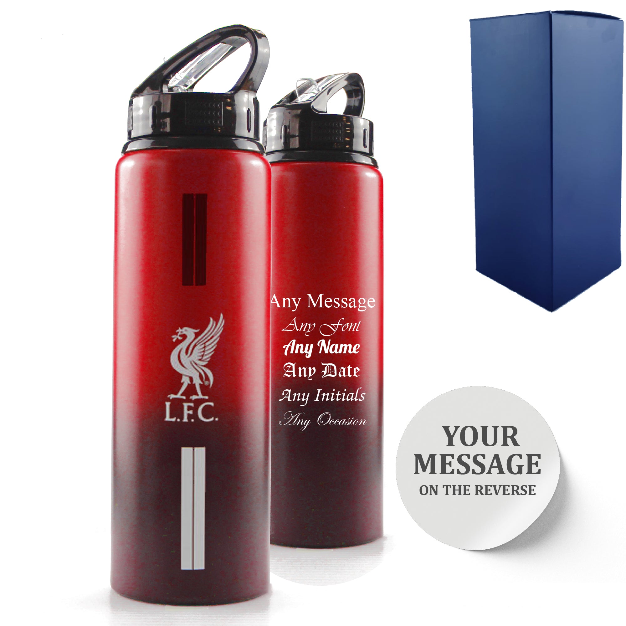 Official Printed Metal Liverpool Bottle, Personalise Any Message, Gift Boxed, Striped Design Image 1