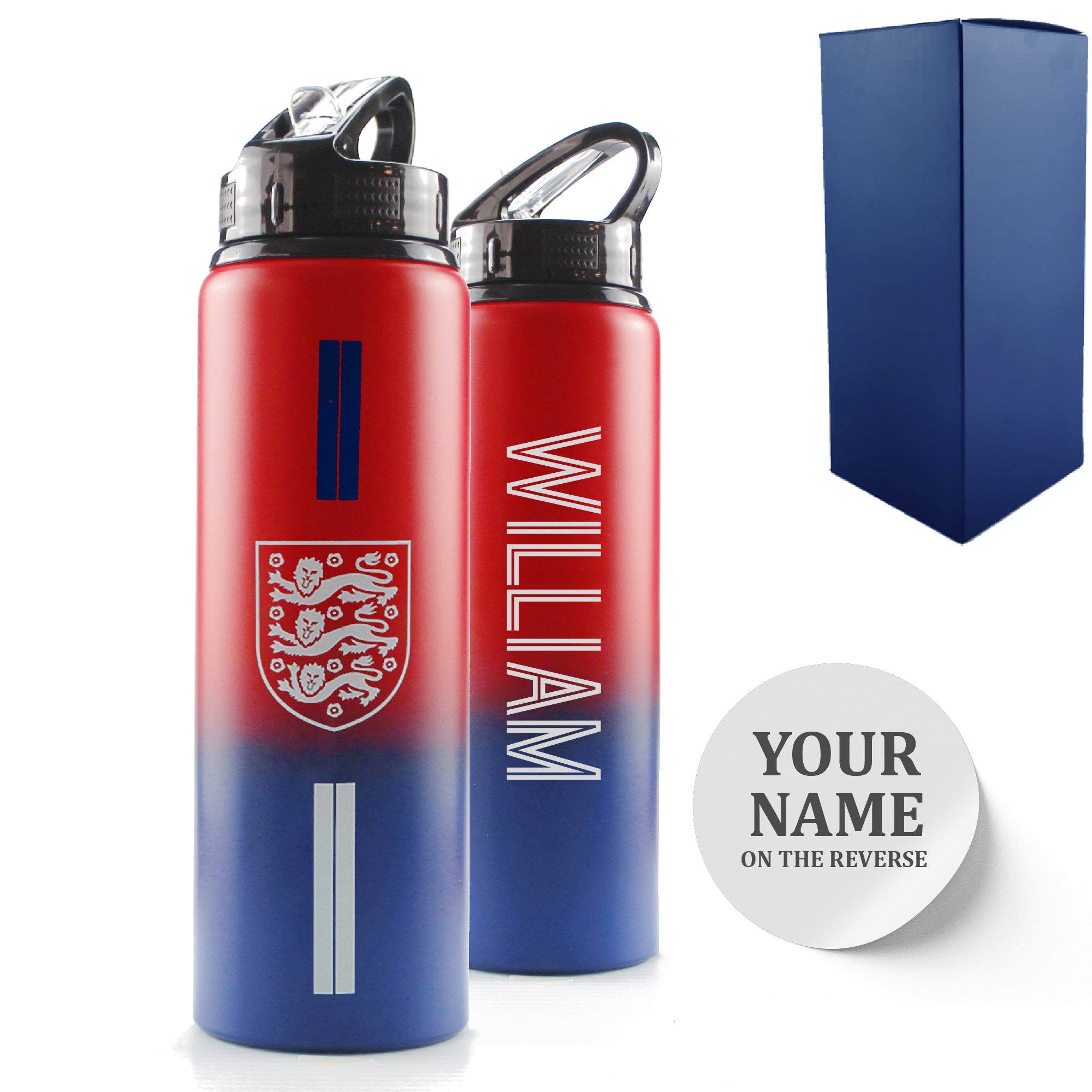 Official Printed Metal England Bottle, Personalise Any Name, Gift Boxed, Striped Design Image 1