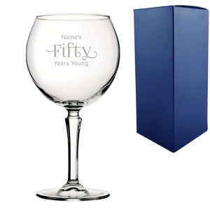 Engraved 50th Birthday Hudson Gin Glass, Years Young Sweeping Font Image 1