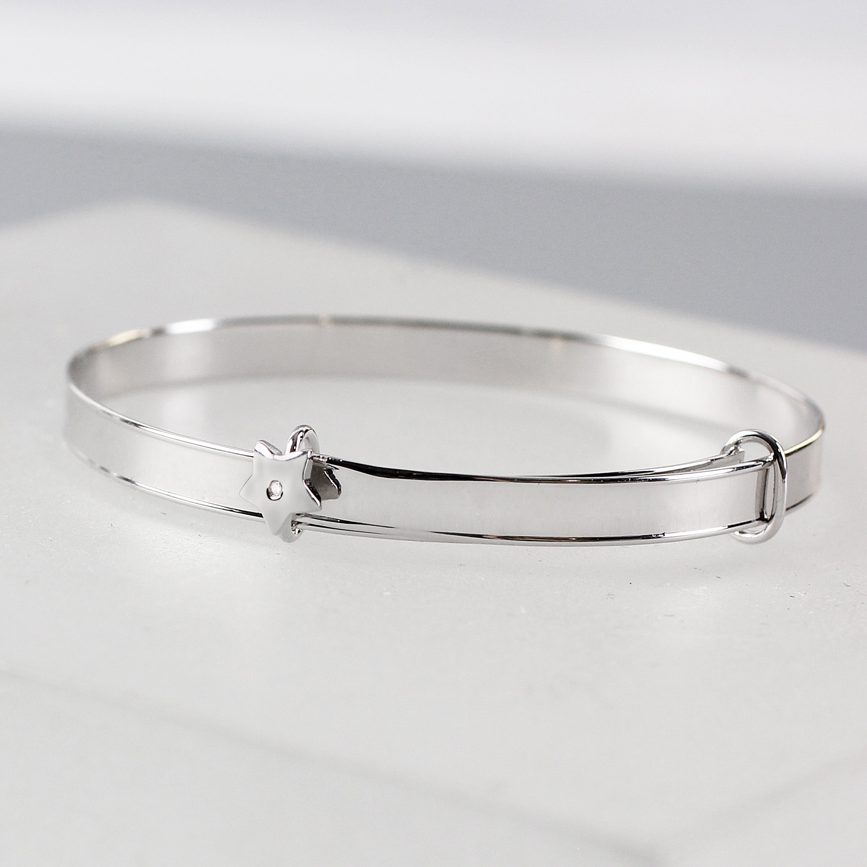 Personalised Sterling Silver Childs Expanding Diamante Star Bracelet