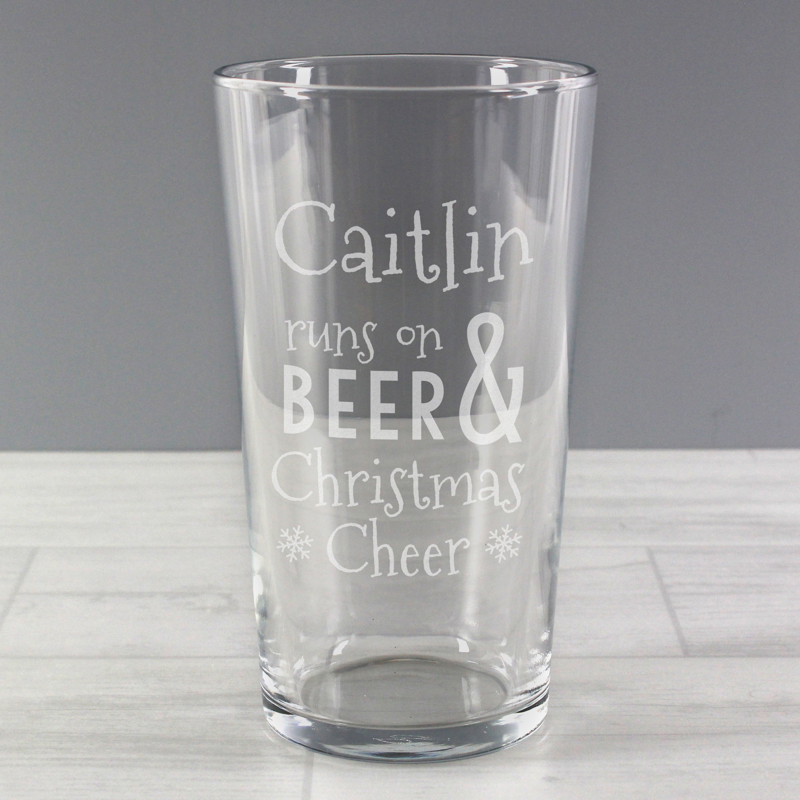 Personalised Runs On Beer & Christmas Cheer Pint Glass