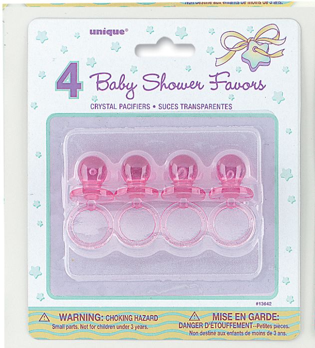 PINK CRYSTAL PACIFIERS 2" PK4
