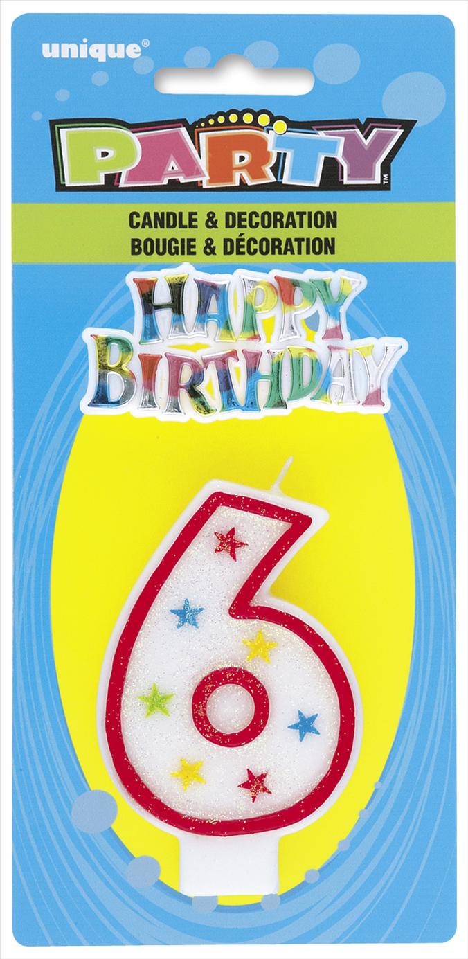 No 6 GLITTER CANDLE WITH HAPPY
