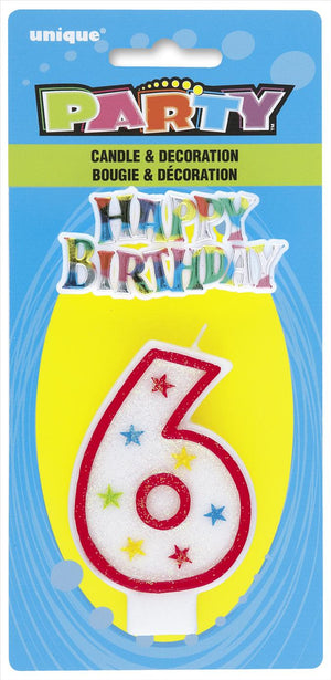 No 6 GLITTER CANDLE WITH HAPPY