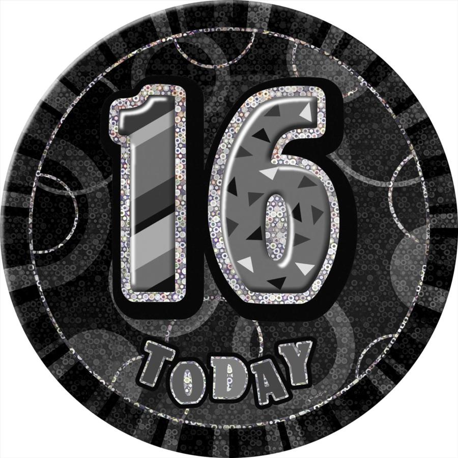 16th Birthday Badge Black/Sil