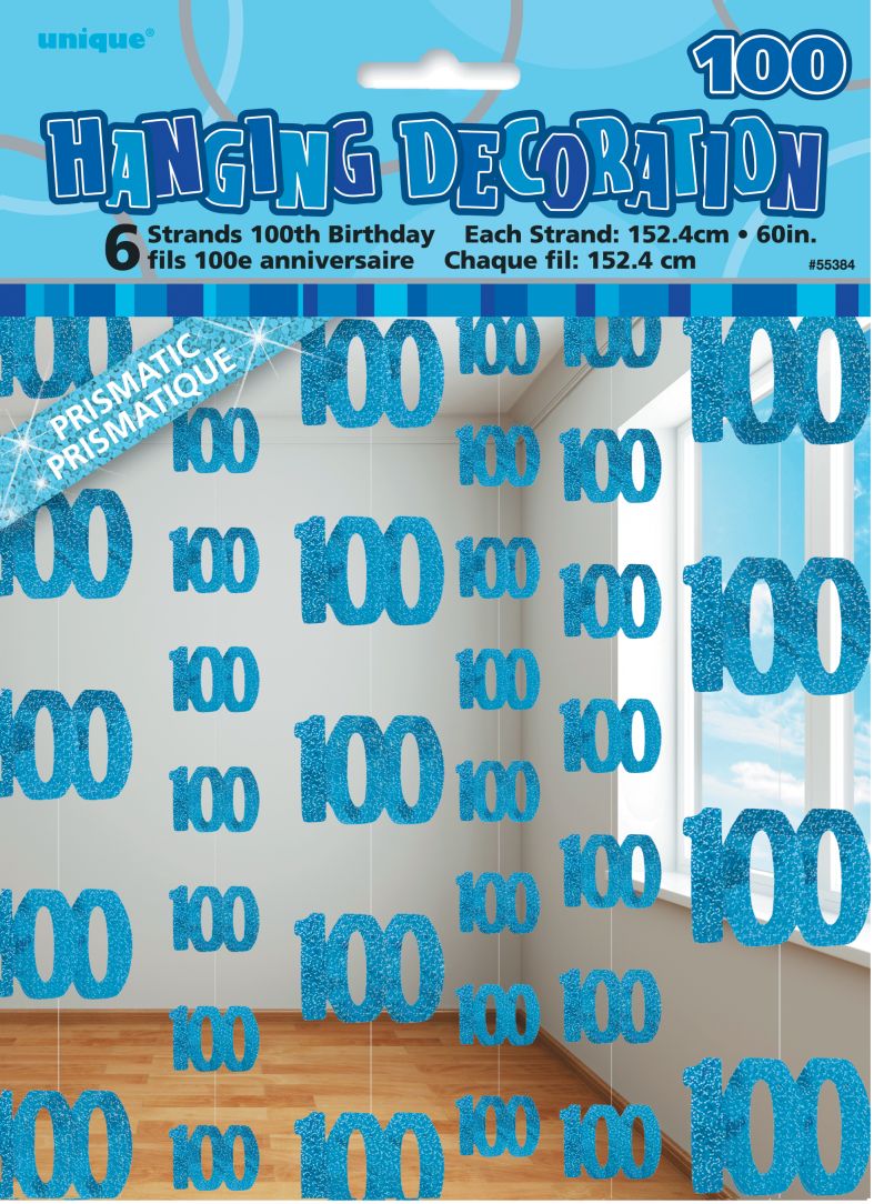100th Bday GlitBlue String Dec