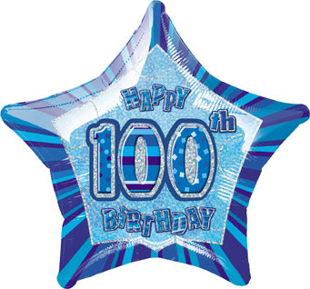 100th Blu Glit 20"Star Balloon