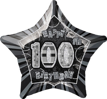 100th Blk Glit 20"Star Balloon