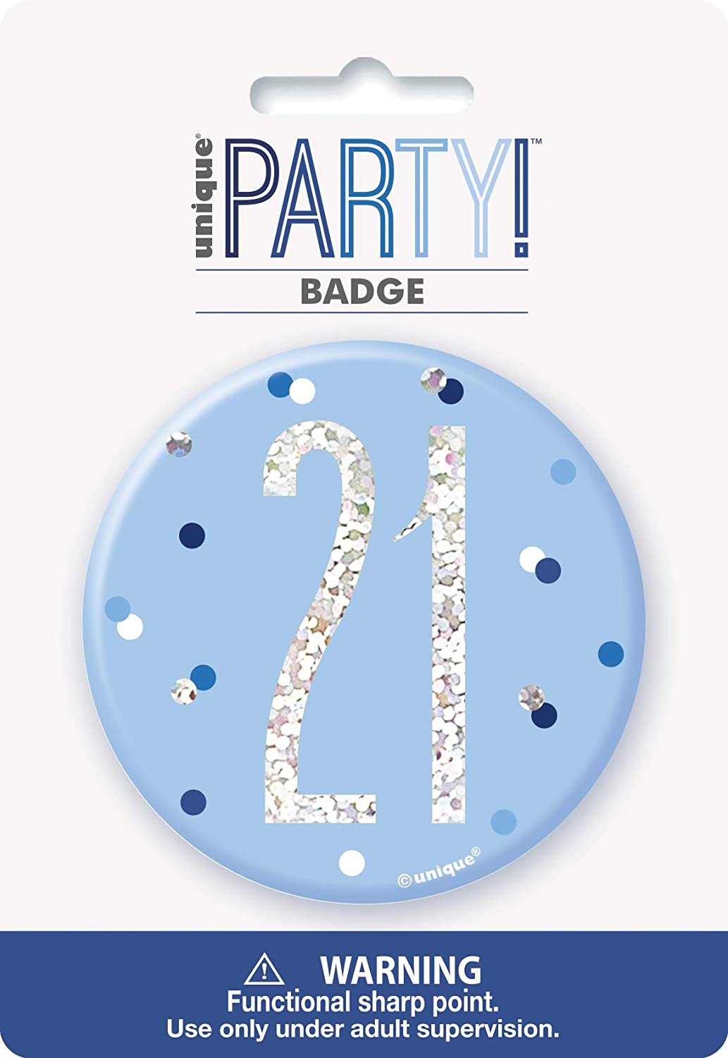Glitz Blue 21st Badge 3"