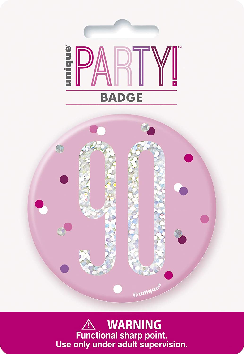 Glitz Pink 90th Badge 3"