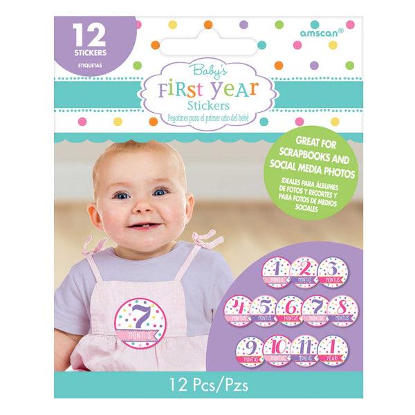 Baby Girl Month Stickers 12PK