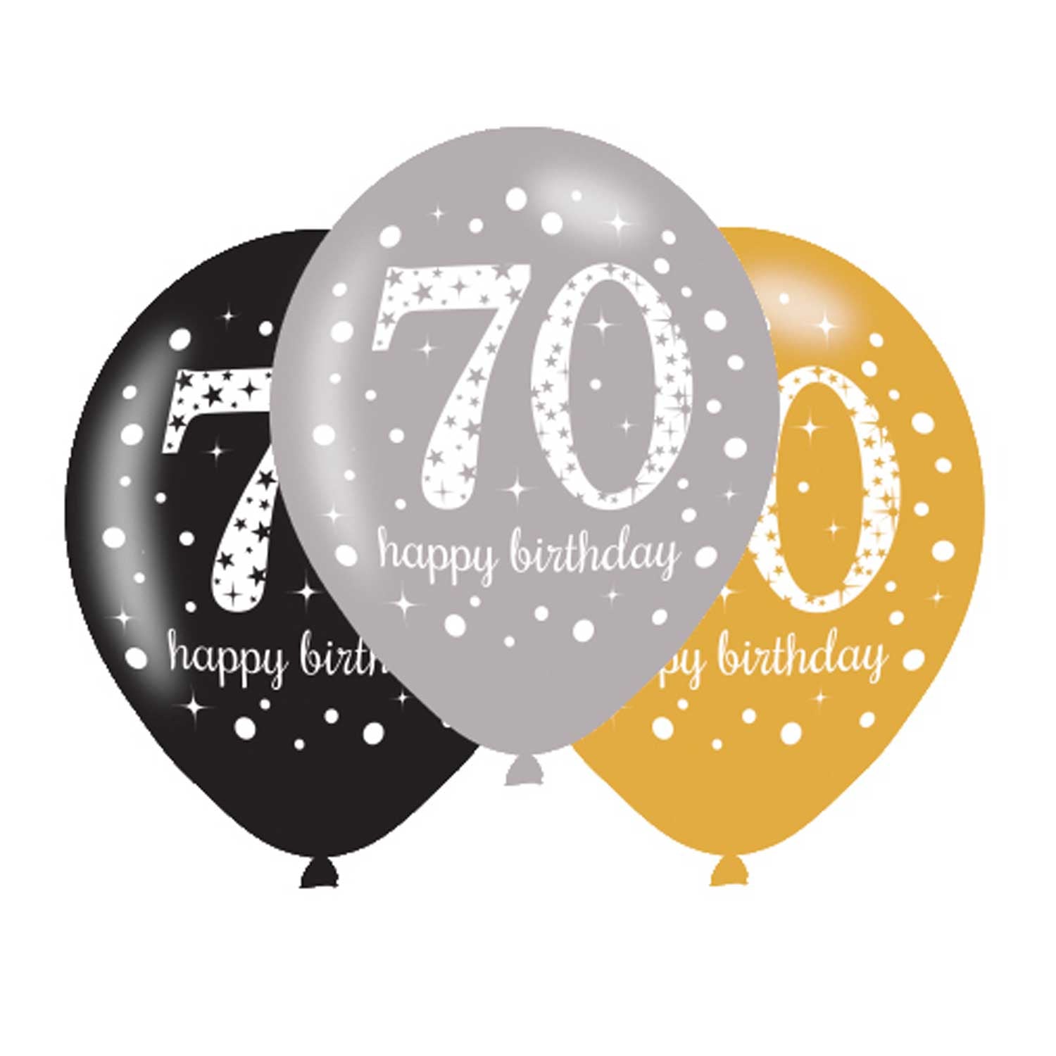 Gold Sparkl 70th Balloons 6pk