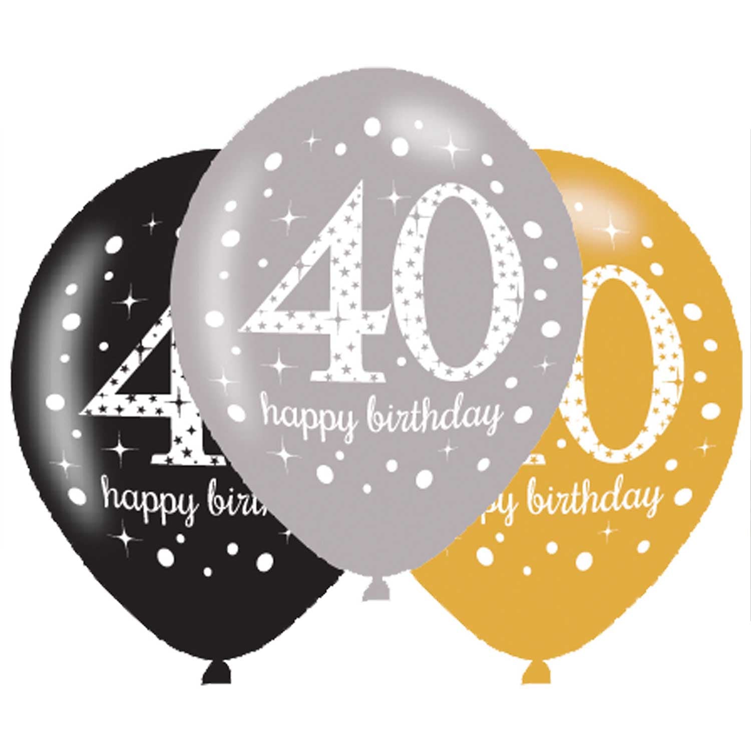 Gold Sparkl 40th Balloons 6pk