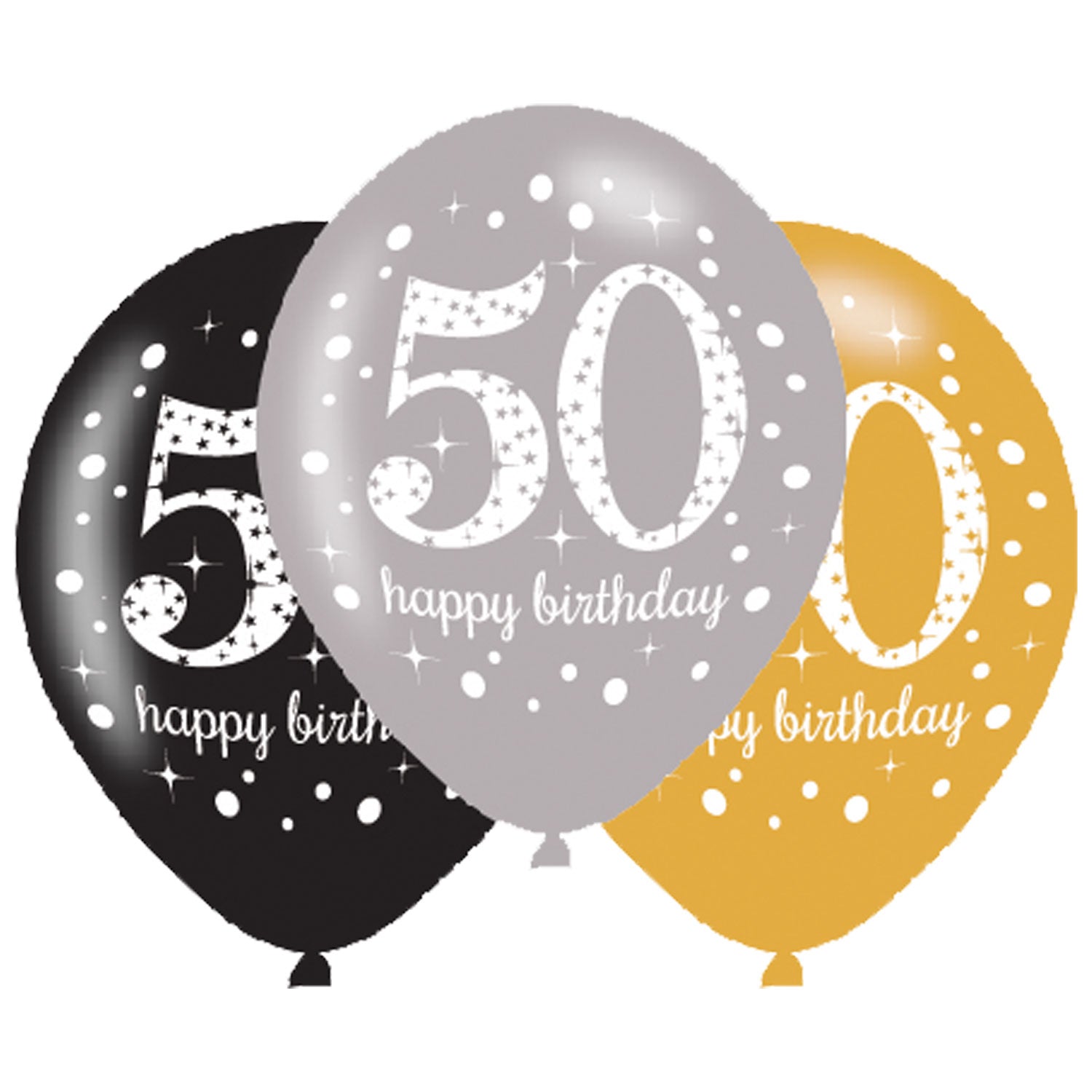 Gold Sparkl 50th Balloons 6pk