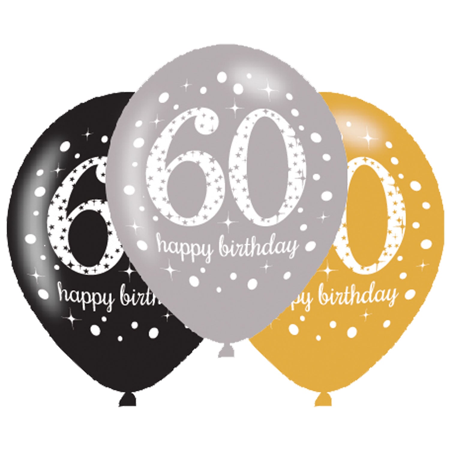 Gold Sparkl 60th Balloons 6pk
