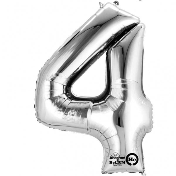 Num 4 Silver Large balloon