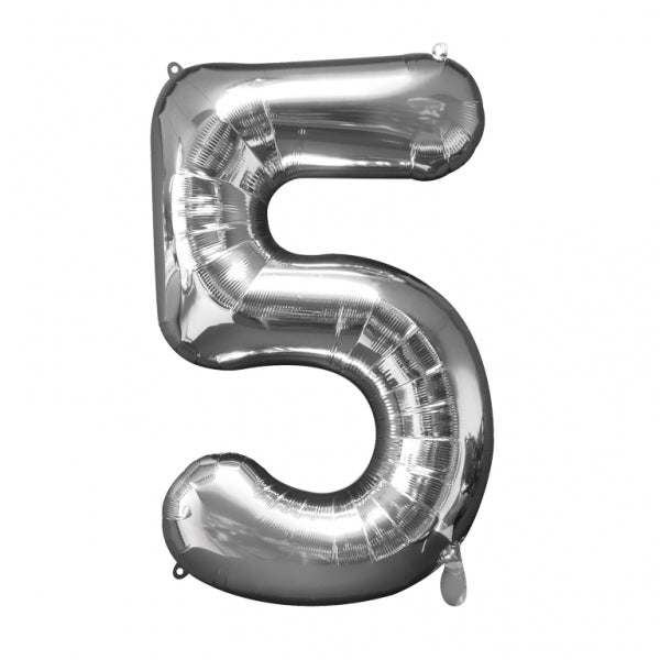 Num 5 Silver Large Balloon