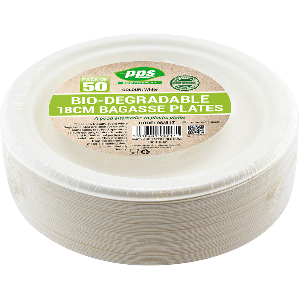 Plates Bagasse White 18cm 50pc