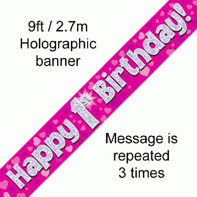 Pink 1st Birthday Banner 9ft
