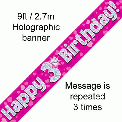 Pink 3rd Birthday Banner 9ft