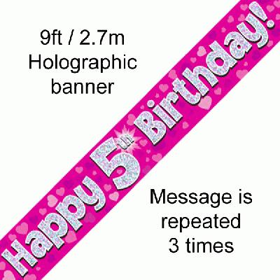 Pink 5th Birthday Banner 9ft