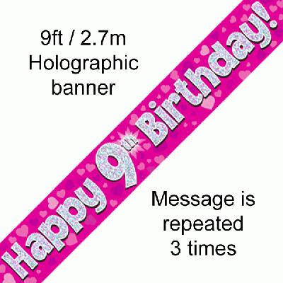 Pink 9th Birthday Banner 9ft