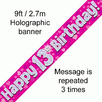 Pink 13th Birthday Banner 9ft