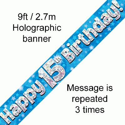 Blue 15th Birthday Banner 9ft