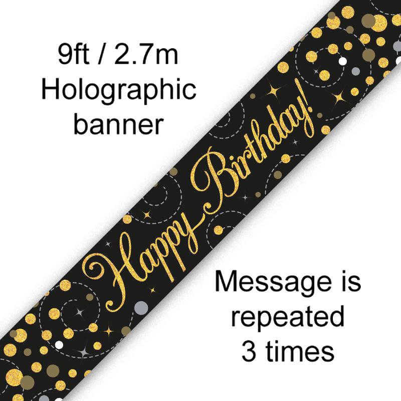 Sparkling Bl/Gold Bday Banner