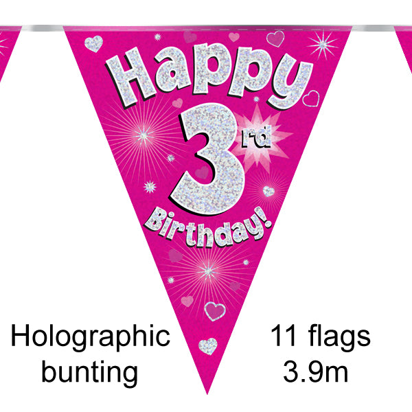 3rd Birthday Pink Bunting 3.9m