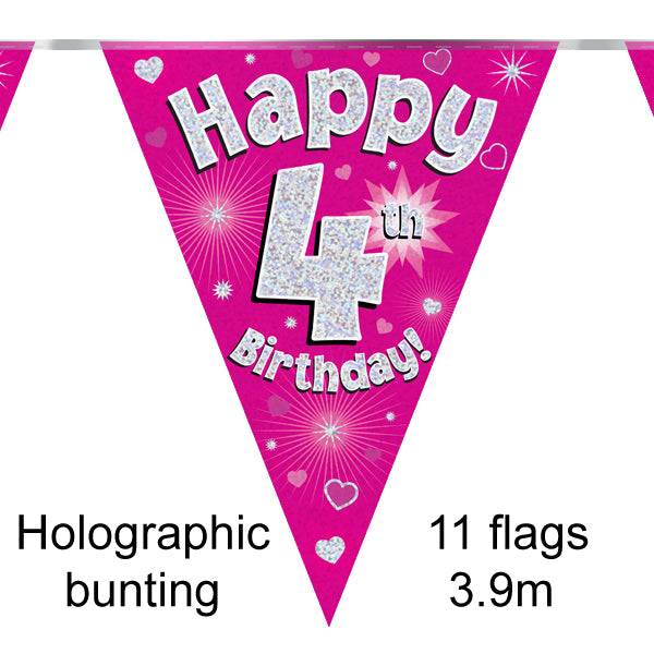 4th Birthday Pink Bunting 3.9m
