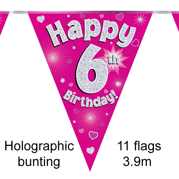6th Birthday Pink Bunting 3.9m