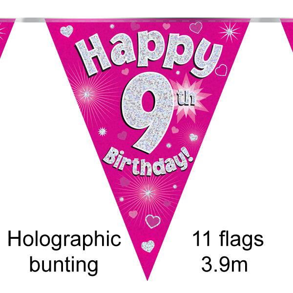 9th Birthday Pink Bunting 3.9m