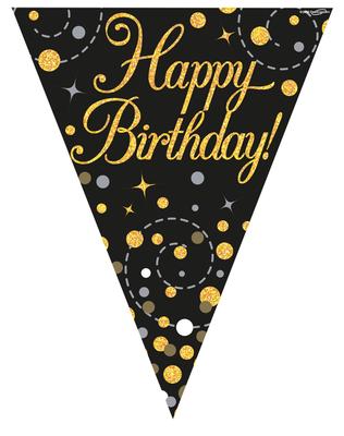 Sparkling Bl/Gold Bday bunting