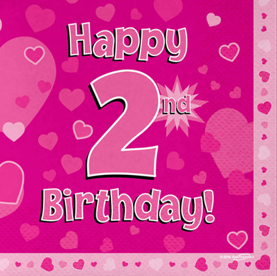 Pink 2nd Birthday Napkins 16pk