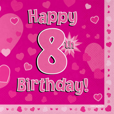 Pink 8th Birthday Napkins 16pk