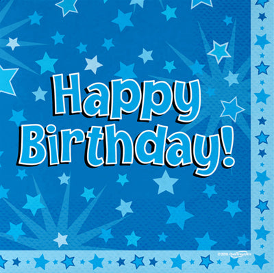 Blue Happy Bday Napkins 16pk