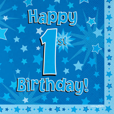 Blue 1st Birthday Napkins 16pk