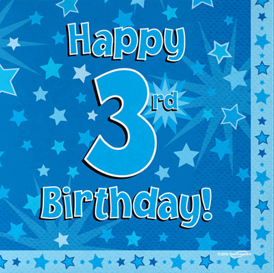 Blue 3rd Birthday Napkins 16pk