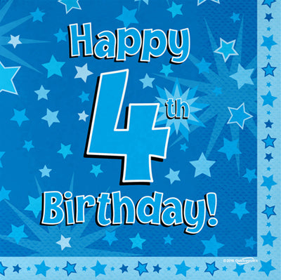 Blue 4th Birthday Napkins 16pk