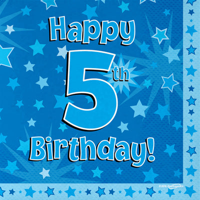 Blue 5th Birthday Napkins 16pk