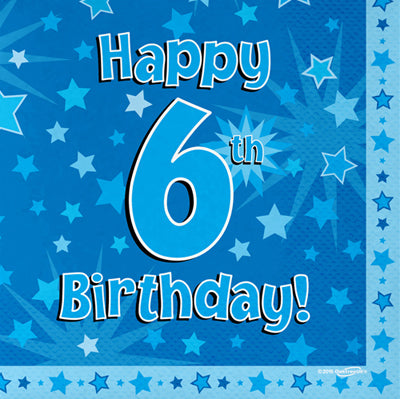 Blue 6th Birthday Napkins 16pk