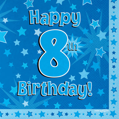 Blue 8th Birthday Napkins 16pk