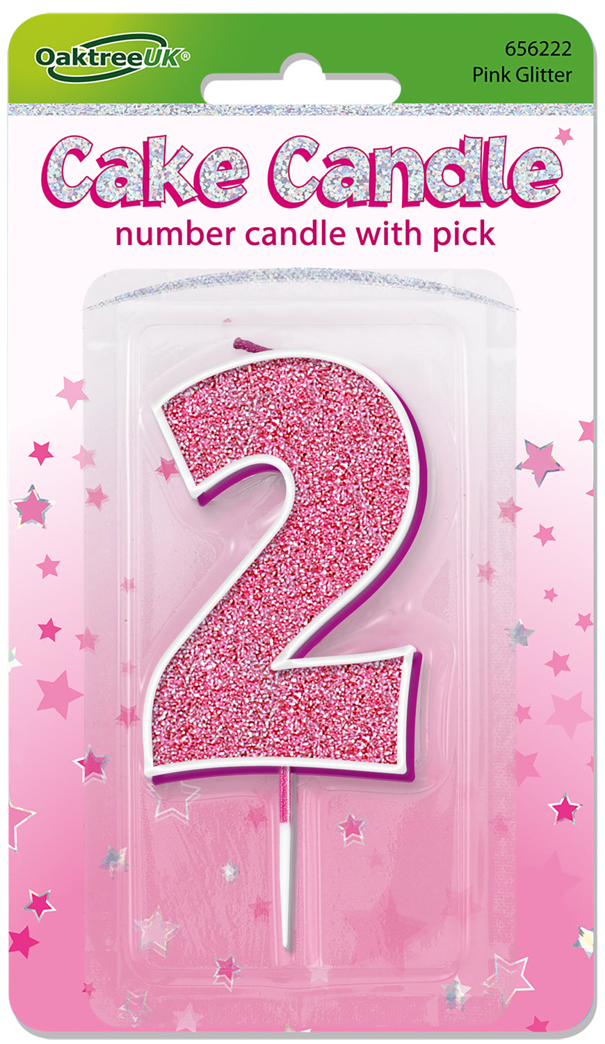 No.2 Candle 7.5cm Pink/Silver