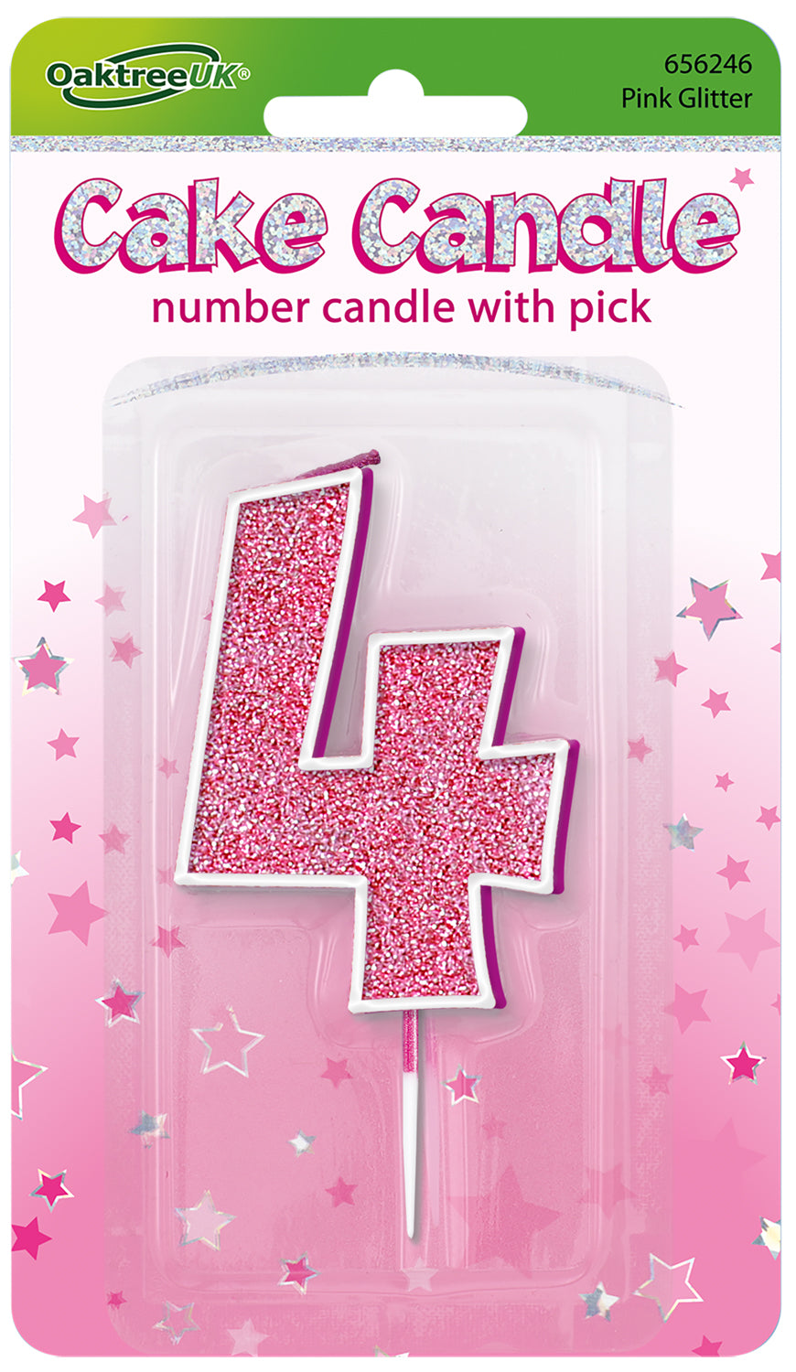 No.4 Candle 7.5cm Pink/Silver