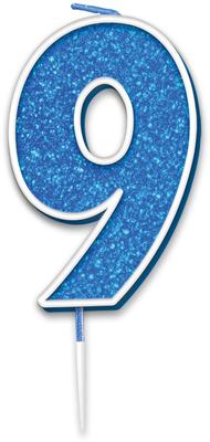 No.9 Candle 7.5cm Blue/Silver
