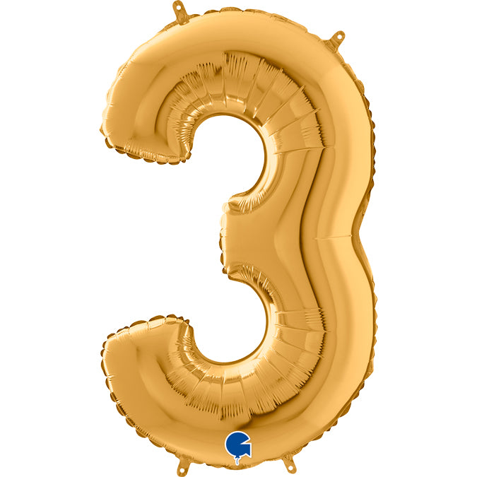 Num 3 Gold 26" Balloon