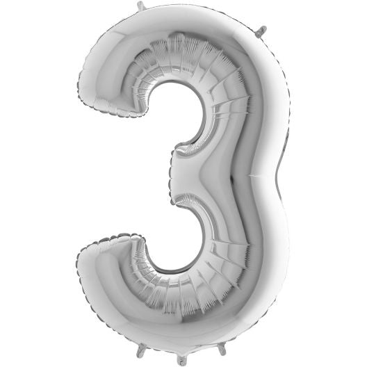 Num 3 Silver 26" Balloon