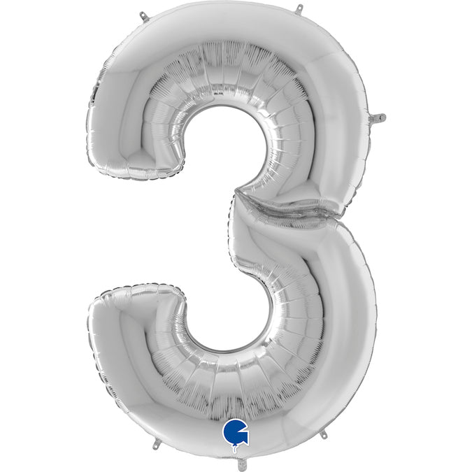 Num 3 Silver Giant 64" Balloon